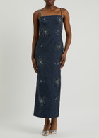 Huishan Zhang Astra Embellished Cloqué Maxi Dress Navy