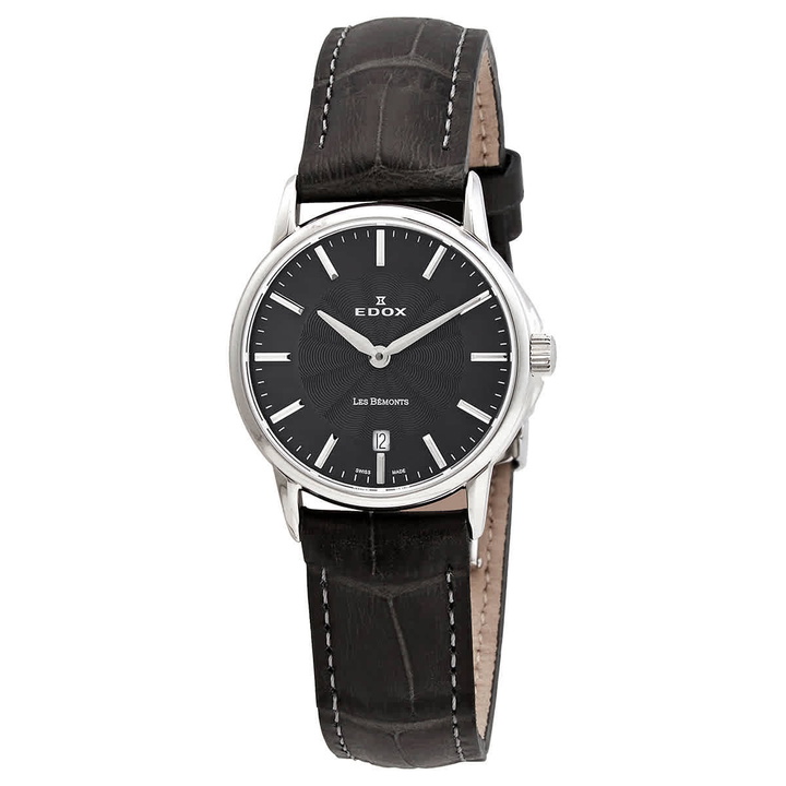 Photo: Edox Les Bemonts Black Dial Black Leather Ladies Watch 57001 3 GIN