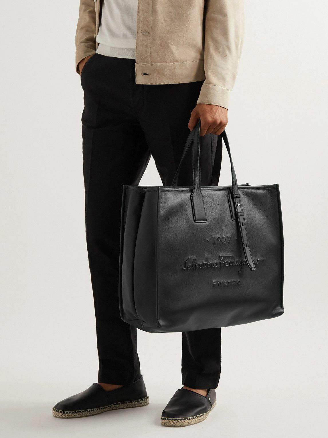 Salvatore Ferragamo Monogram-Embossed Leather Briefcase - Black