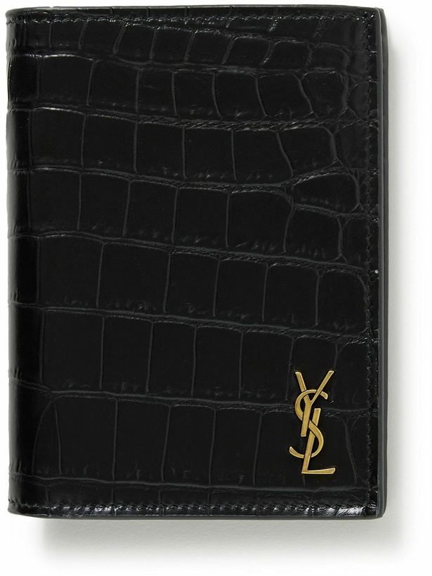 Photo: SAINT LAURENT - Logo-Appliquéd Croc-Effect Leather Billfold Wallet