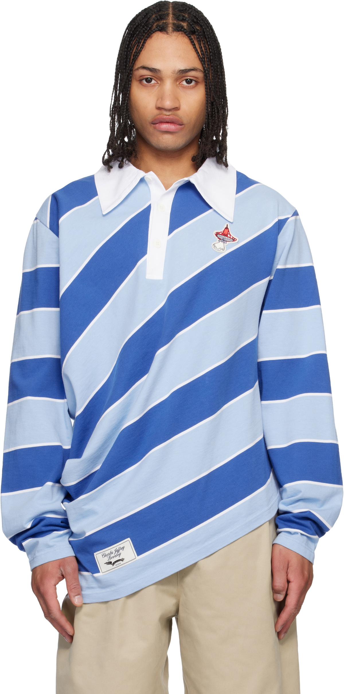 Charles Jeffrey LOVERBOY White & Blue Stripe Oversized Shirt