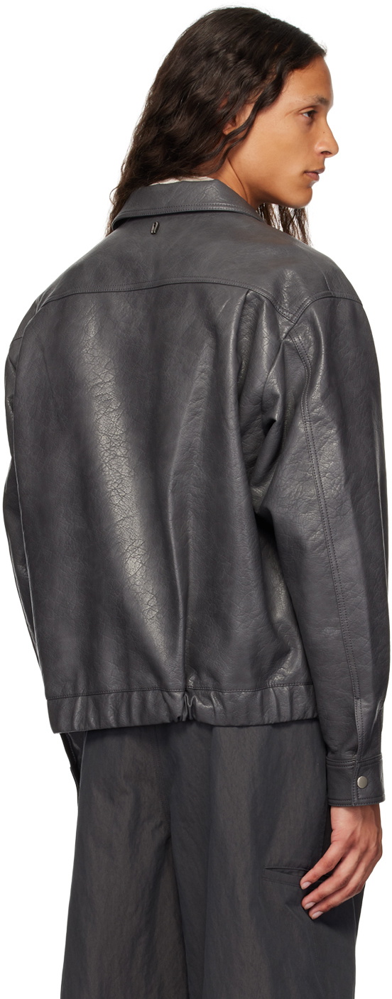 LE17SEPTEMBRE Gray Spread Collar Faux-Leather Jacket