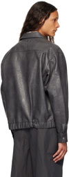 LE17SEPTEMBRE Gray Spread Collar Faux-Leather Jacket