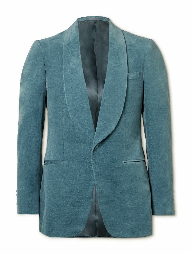 Photo: Kingsman - Slim-Fit Shawl-Collar Cotton and Linen-Blend Velvet Tuxedo Jacket - Blue