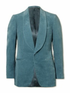 Kingsman - Slim-Fit Shawl-Collar Cotton and Linen-Blend Velvet Tuxedo Jacket - Blue
