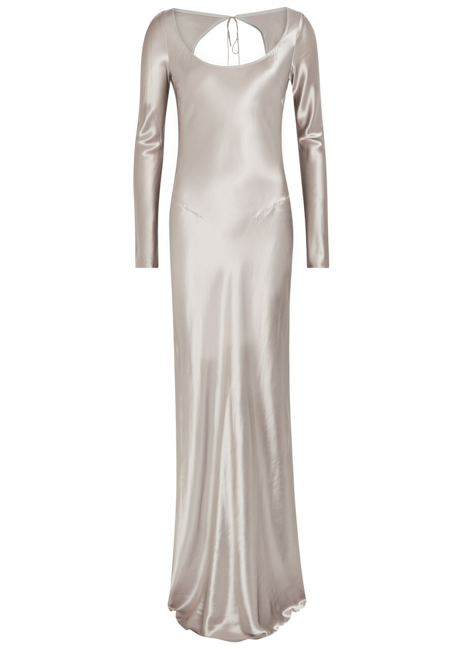 Anna October Margit Open-back Satin Gown Silver