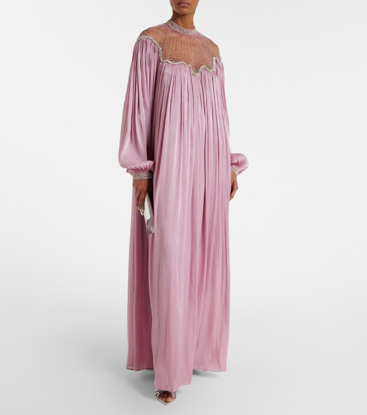 Costarellos Elline embellished pleated gown