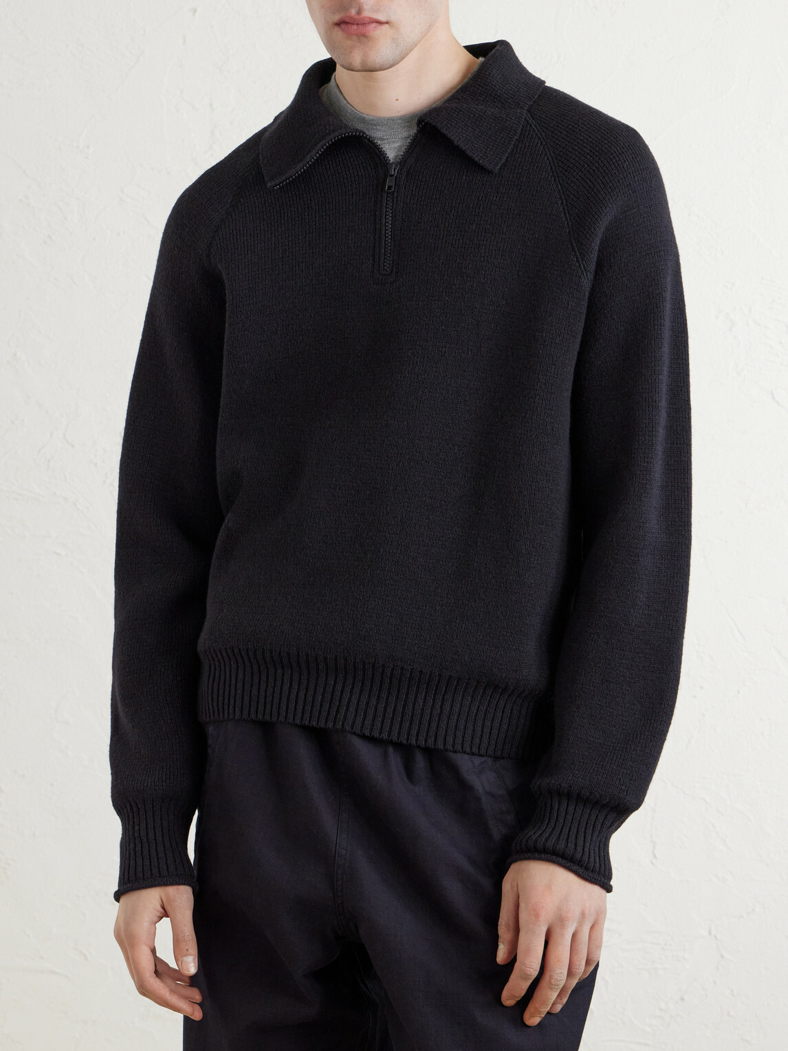 Margaret Howell - Wool and Cotton-Blend Half-Zip Sweater - Black