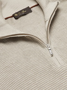 LORO PIANA - Slim-Fit Ribbed Silk, Cashmere and Linen-Blend Half-Zip Sweater - Gray