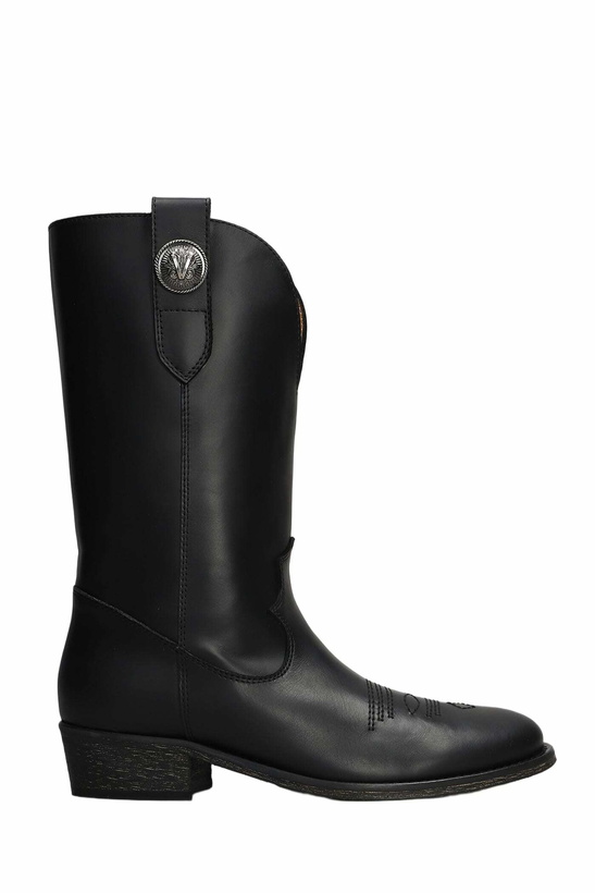 Photo: Via Roma 15 Texan Ankle Boots In Black Leather