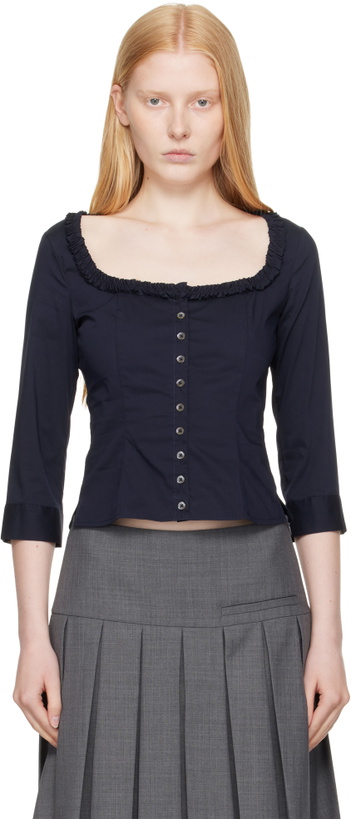 Photo: Sandy Liang Navy Simona Blouse