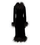 Saint Laurent Feather-trimmed velvet gown