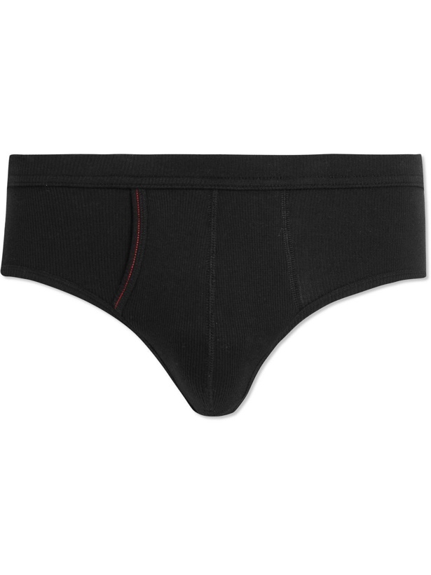 Photo: Hemen Biarritz - Etor Ribbed Organic Stretch-Cotton Briefs - Black