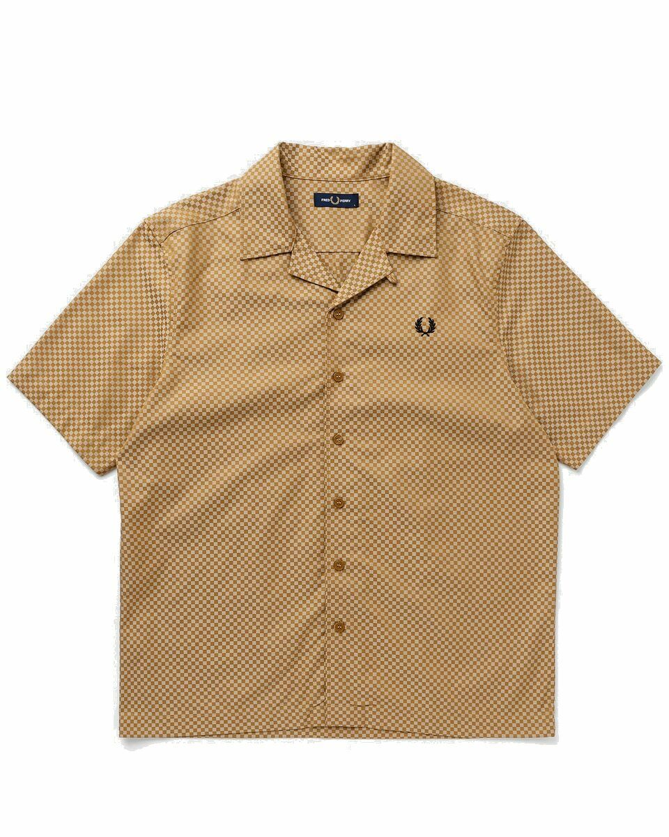 Photo: Fred Perry Chequerboard Revere Collar Shirt Brown - Mens - Shortsleeves
