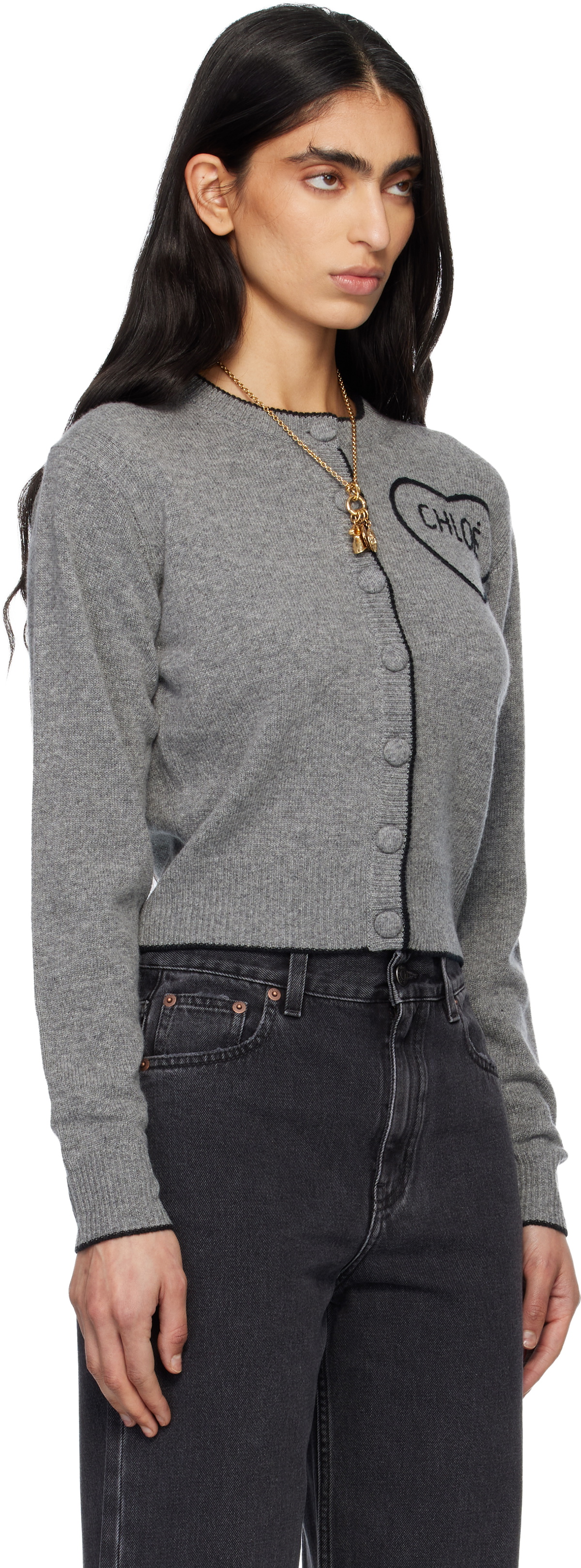 Chloé Gray Fitted Logo Cardigan