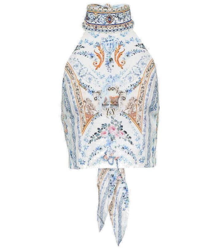 Photo: Camilla Embellished floral halterneck linen top