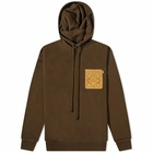 Loewe Men's Anagram Leather Patch Hoody in Dark Olive Green