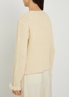 Emporio Armani Fringed Cotton-blend Crochet Cardigan Cream