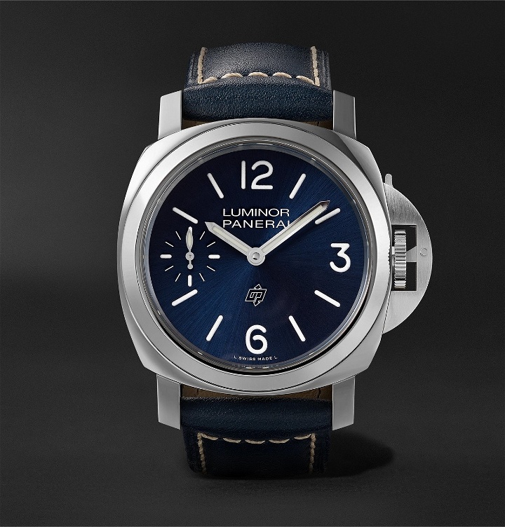Photo: Panerai - Luminor Blu Mare Hand-Wound 44mm Stainless Steel and Leather Watch, Ref. No. PAM01085 - Blue