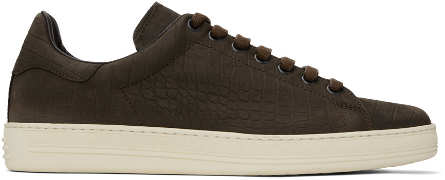 TOM FORD Brown Stamped Croc Nubuck Warwick Sneakers TOM FORD