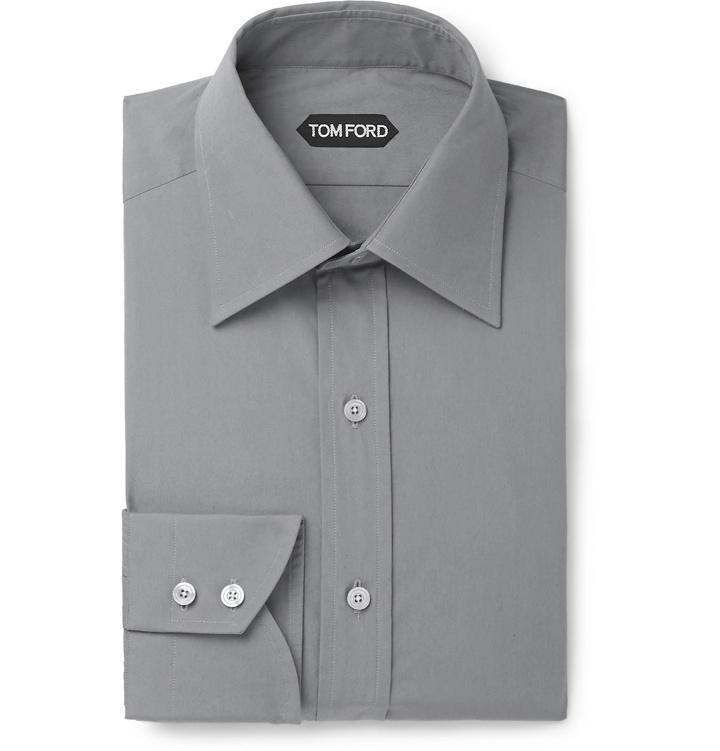 Photo: TOM FORD - Grey Slim-Fit Cotton-Poplin Shirt - Gray