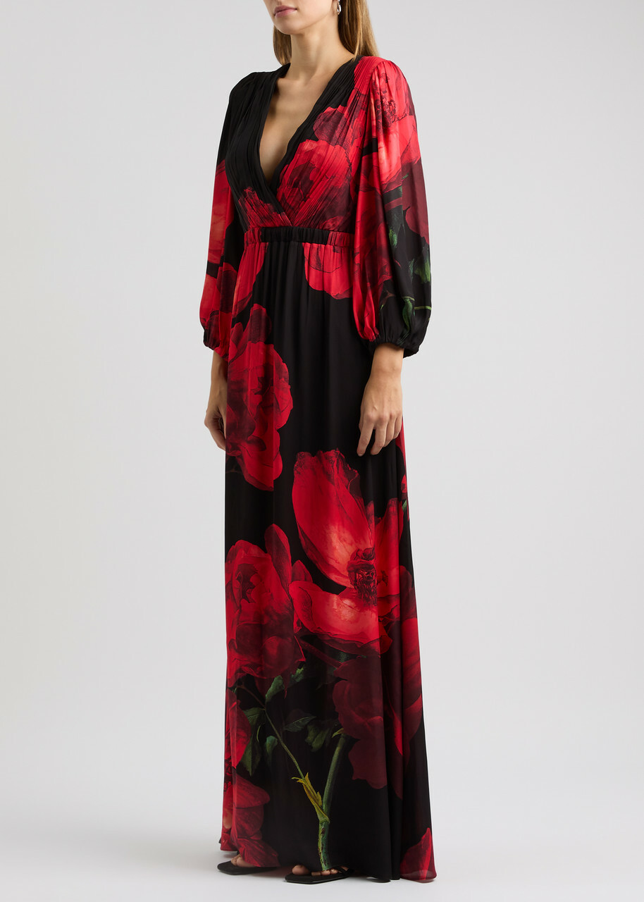 Alice + Olivia Clarissa Floral-print Matte Satin Maxi Dress Red Alice +  Olivia