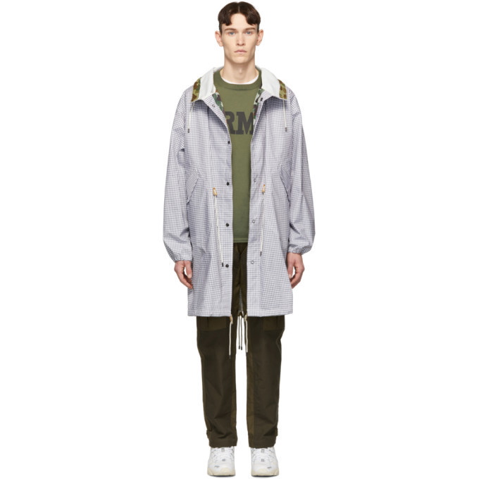 Photo: Junya Watanabe Grey and White Check Chambray Laminated Coat