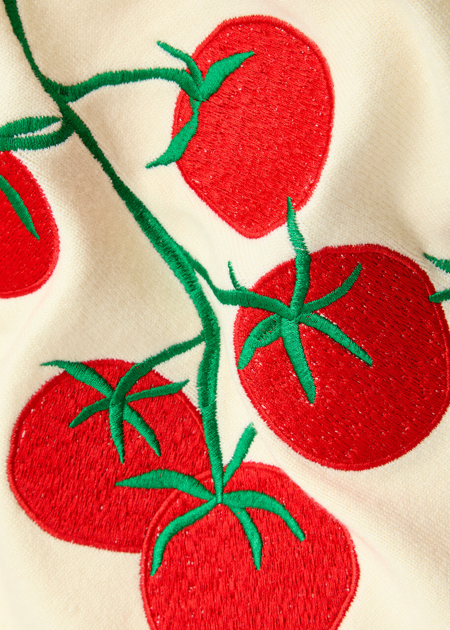 Never Fully Dressed Tomato Embroidered Knit Vest Cream