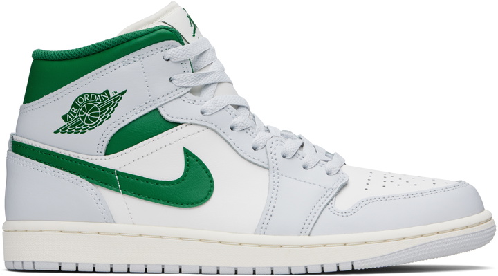 Photo: Nike Jordan White & Green Air Jordan 1 Mid Sneakers
