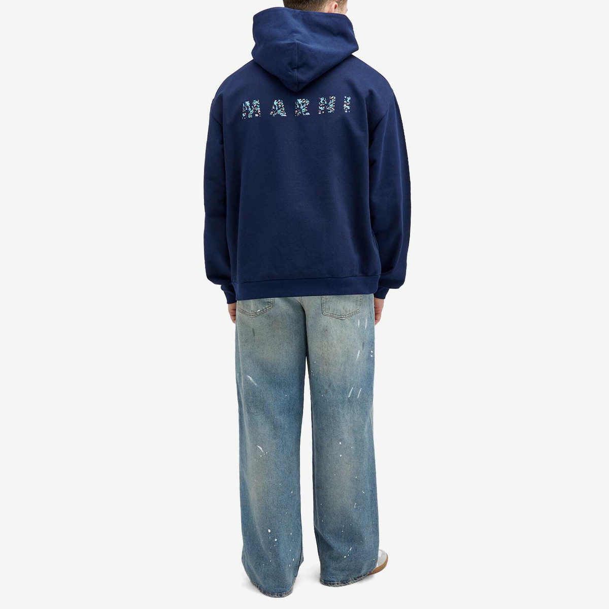 Marni Men's Floral Logo Hoodie in Blue Kyanite Marni