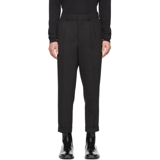 Photo: AMI Alexandre Mattiussi Black Wool Pleated Carrot Trousers