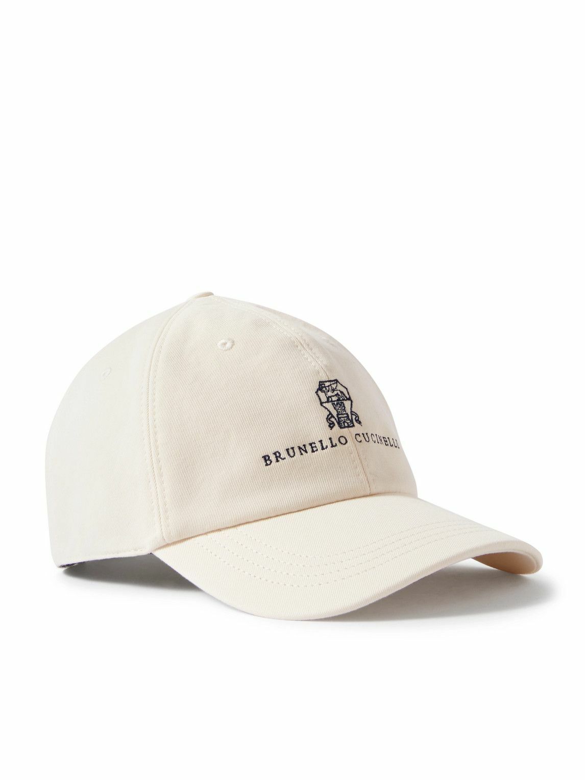 Brunello Cucinelli - Logo-Embroidered Leather-Trimmed Cotton-Twill Baseball Cap - White