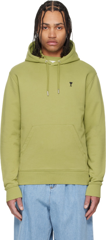 Photo: AMI Paris Green Cotton Contrasted Ami de Coeur Hoodie