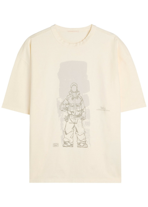 Photo: Ten C Manica Corta Printed Cotton T-shirt Ecru