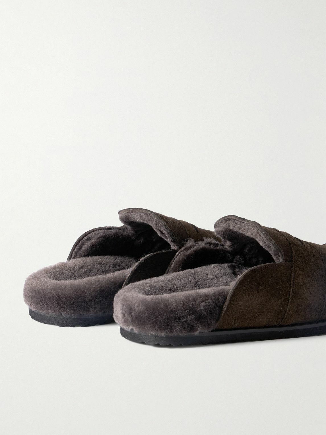 Mr P. - David Shearling-Lined Suede Slippers - Brown