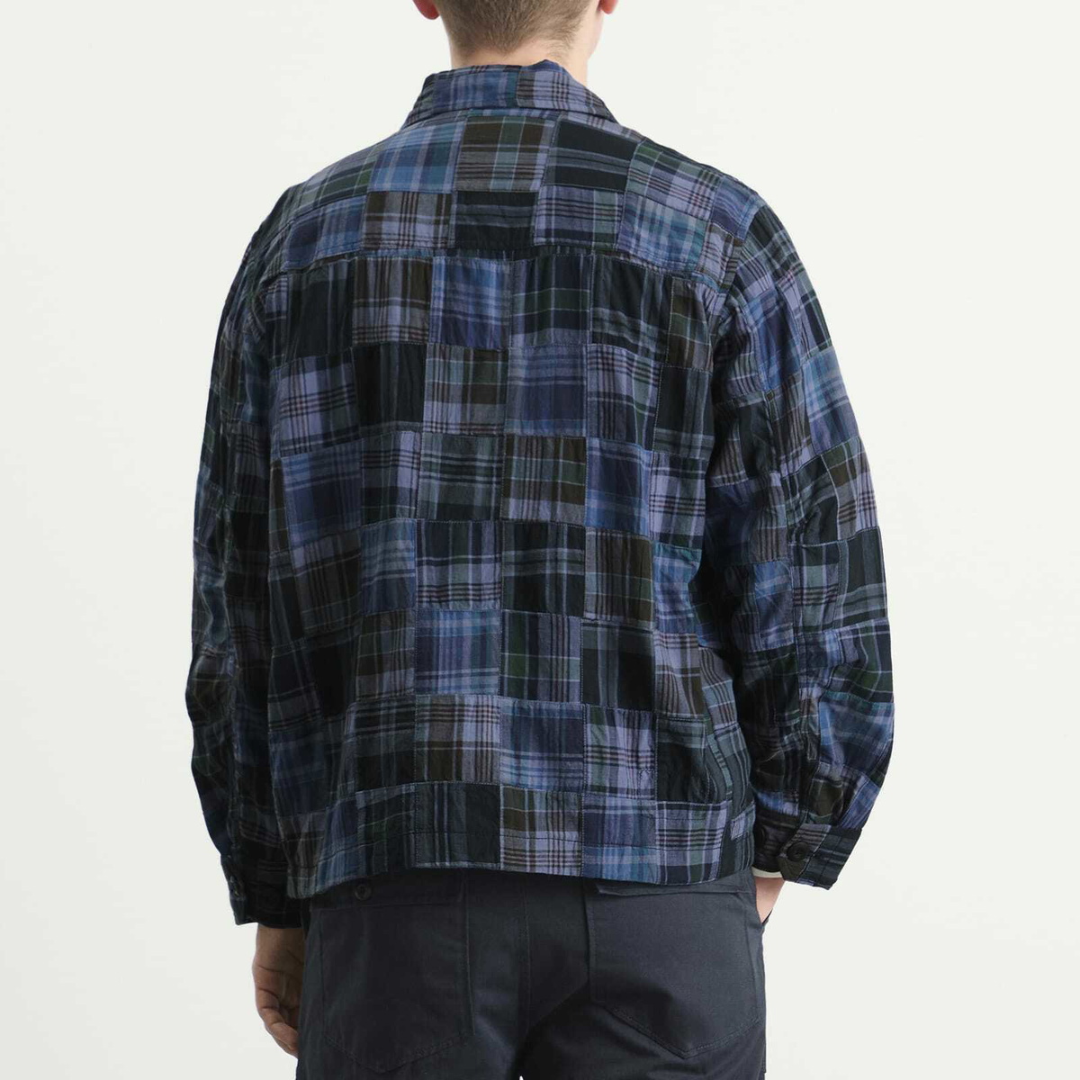 Universal Works Men's Madras Patchwork Duty Jacket in Navy