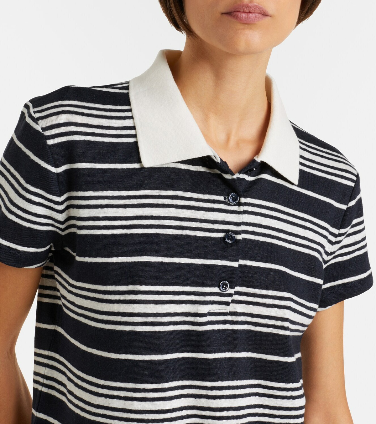 Frame Striped linen-blend polo shirt