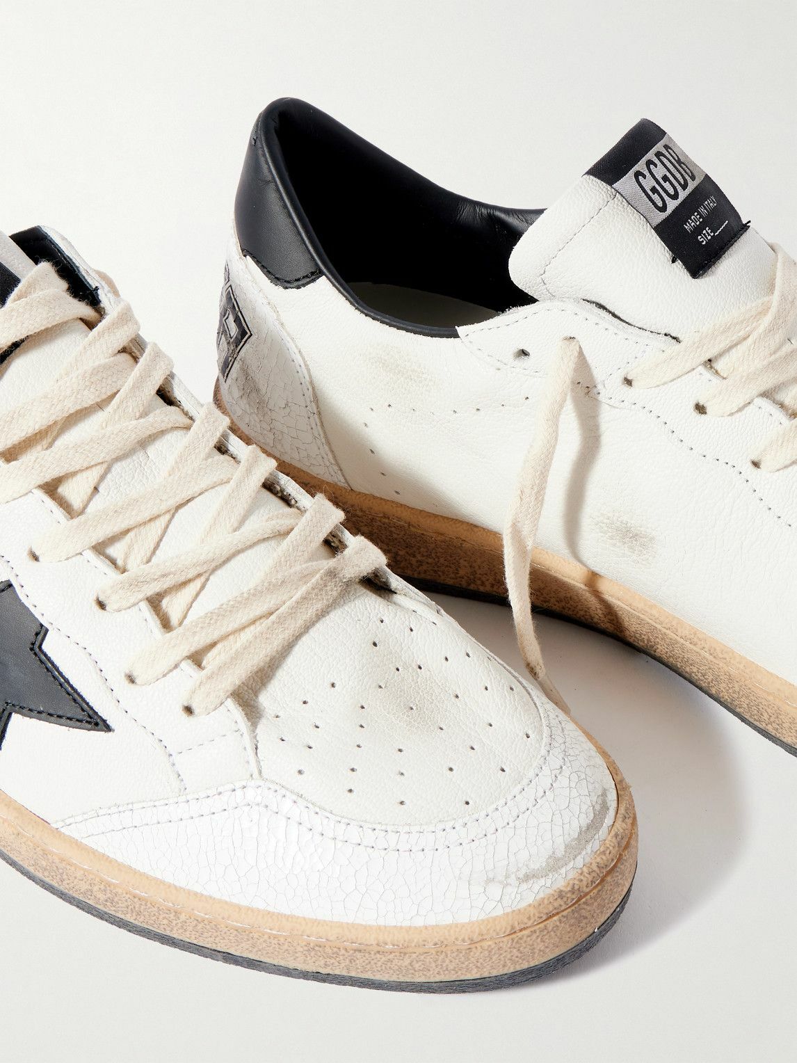 Golden Goose - Ball Star Distressed Leather Sneakers - White