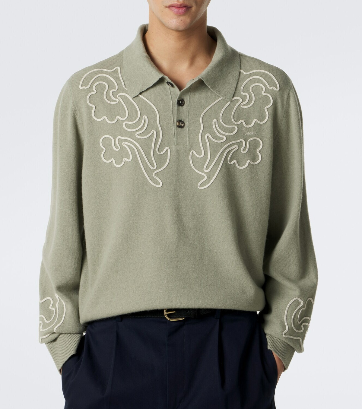 Bode Blaze embroidered wool polo sweater