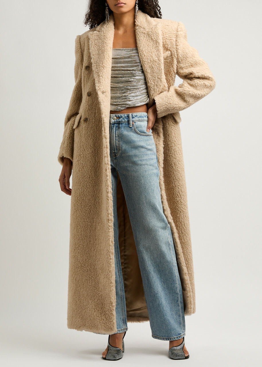 Giuseppe DI Morabito Double-breasted Faux Shearling Coat Beige