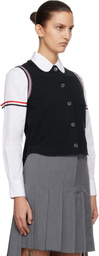 Thom Browne Navy Pique RWB Trim Sleeveless Shirt