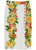 Farm Rio Picnic Flowers Printed Linen Midi Skirt White