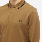 Fred Perry Authentic Men's Long Sleeve Twin Tipped Polo Shirt in Shaded Stone