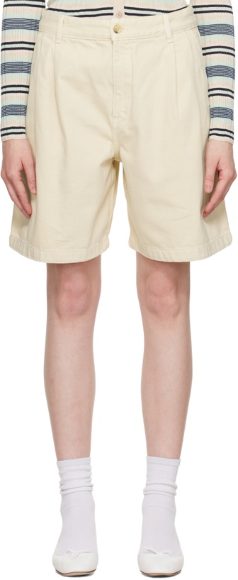 Photo: Maison Kitsuné Off-White Casual Pleated Bermuda Denim Shorts