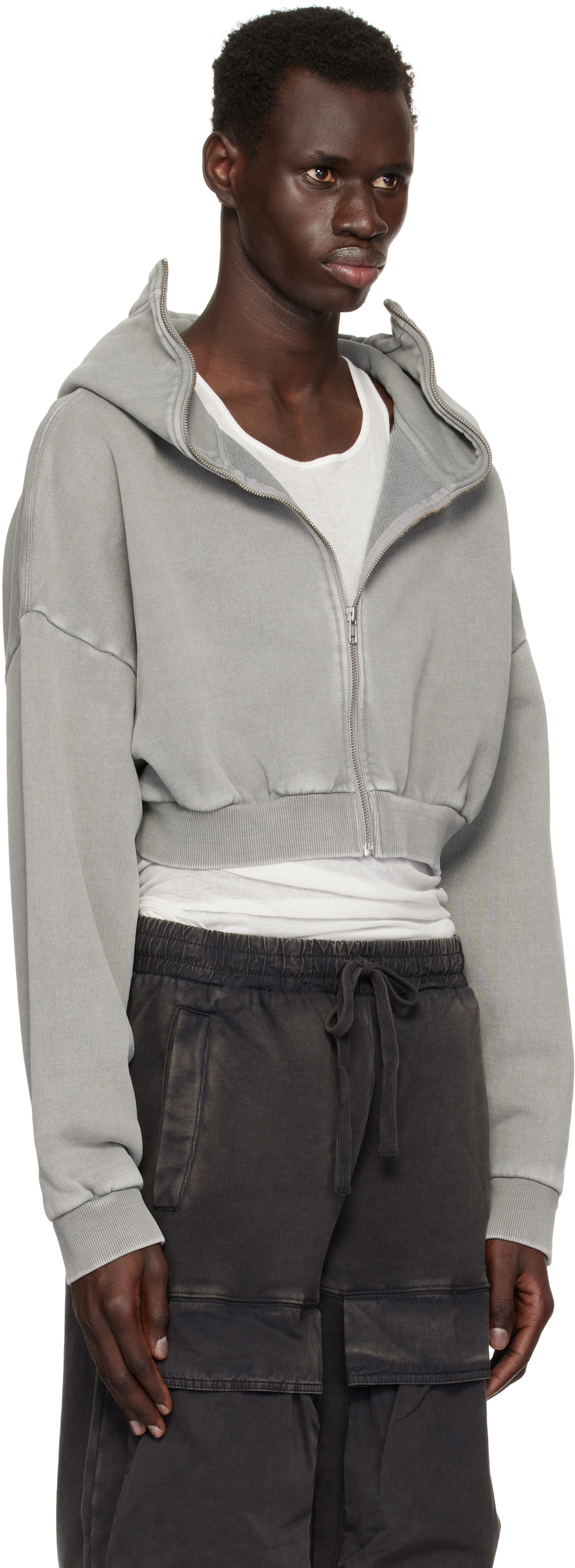 Entire Studios Gray Cropped Full Zip Hoodie Entire Studios