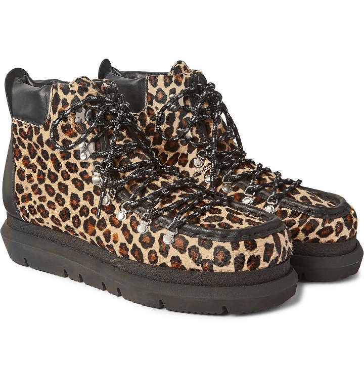 Photo: Sacai - Leopard-Print Leather-Trimmed Calf Hair Boots - Brown