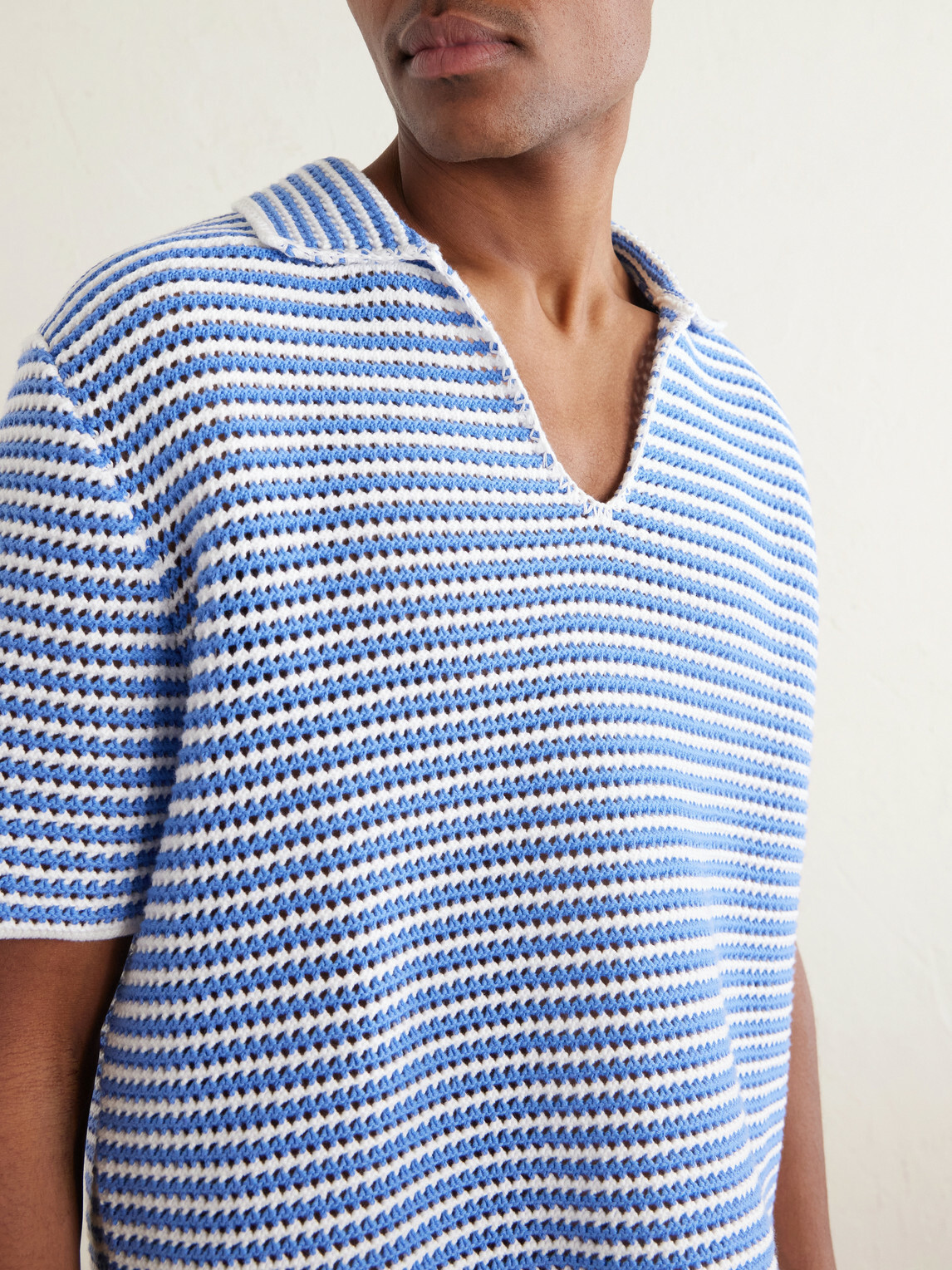 Orlebar Brown - Batten Striped Open-Knit Cotton Polo Shirt - Blue