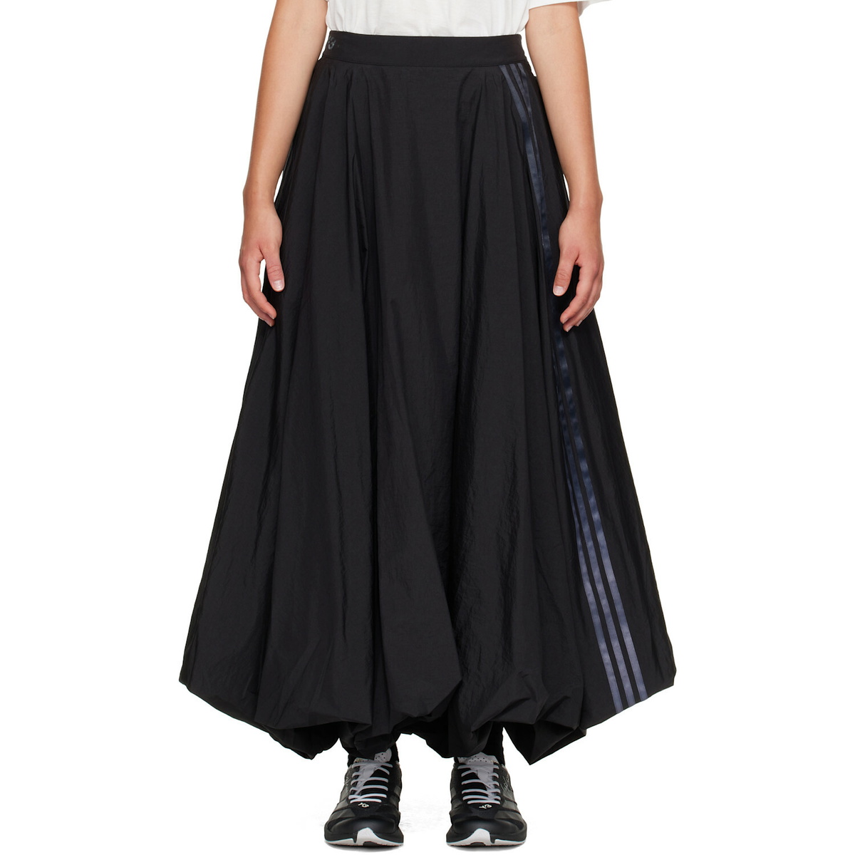 Y-3 Black Gradient 3-Stripes Nylon Balloon Midi Skirt