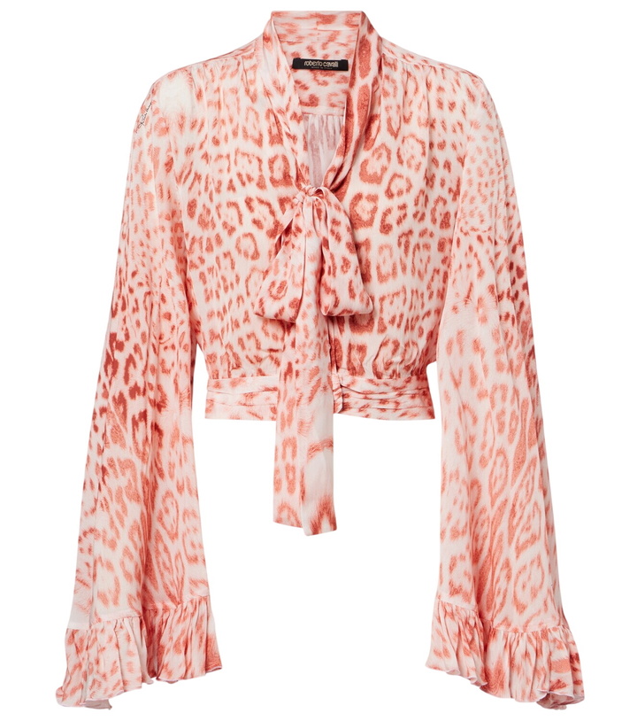 Photo: Roberto Cavalli Leopard-print tie-neck jersey blouse