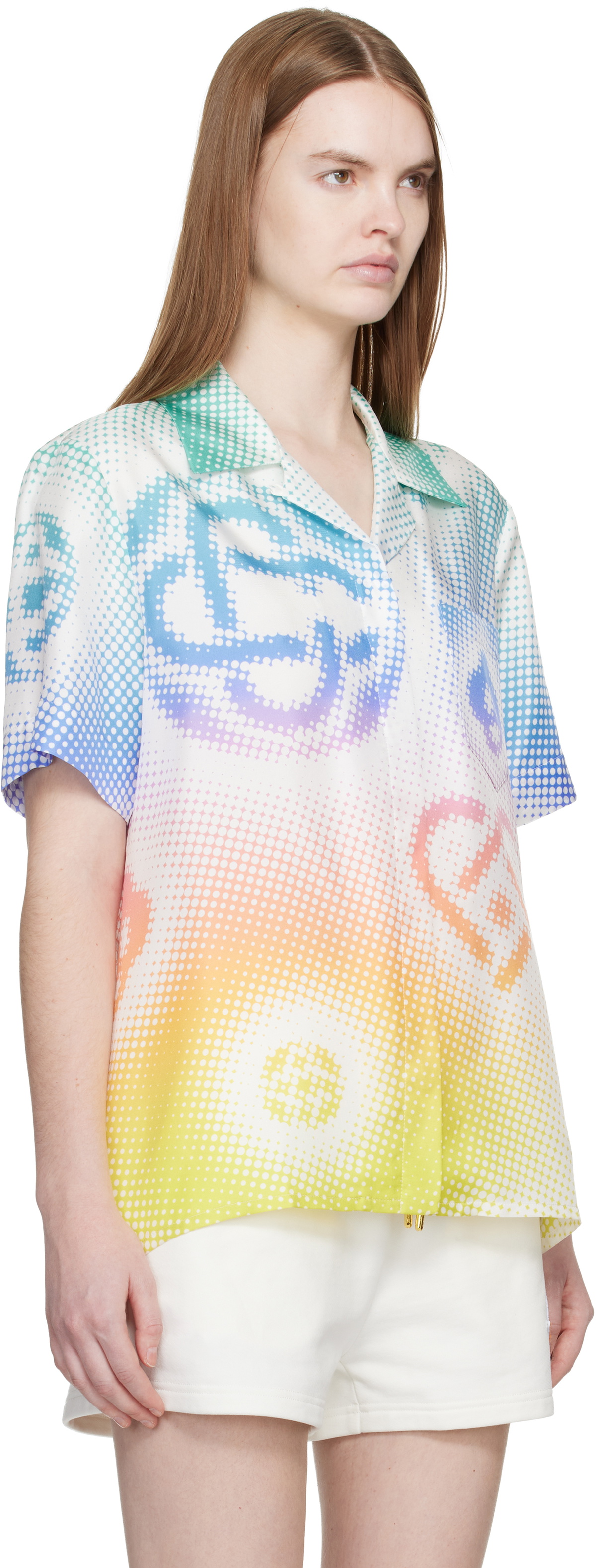 Casablanca Multicolor Halftone Logo Short Sleeve Silk Shirt